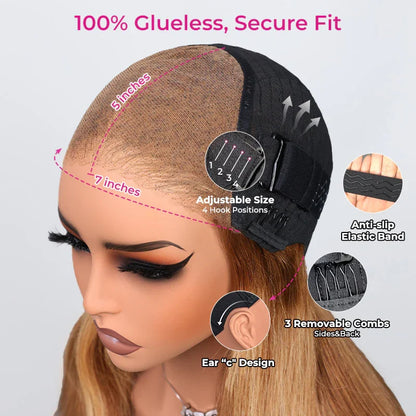 Peruca Kinky Cacheada Ombre 4/27 – Cabelo Humano, Frente de Renda 7x5 HD, Sem Cola, Wear & Go