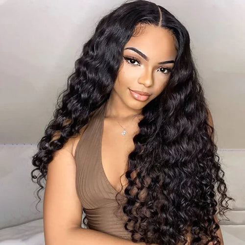 Peruca Cacheada Water Wave – Cabelo Humano, Ondas Profundas, Sem Cola, Wear & Go, Frente de Renda HD Pré-Desbastada, Pronta a Usar