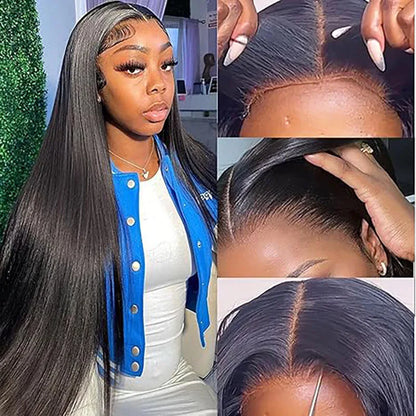 Peruca Lisa yaki – Cabelo Humano, Frente de Renda 13x4 HD, Sem Cola, Wear & Go, Pré-Cortada e Pré-Desbastada, Pronta a Usar