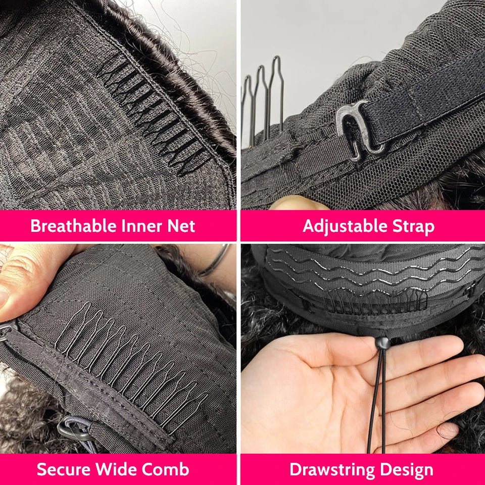 Meia‑peruca Flip‑Over Water Wave – 3 em 1 – Cabelo Humano – Cordão Ajustável