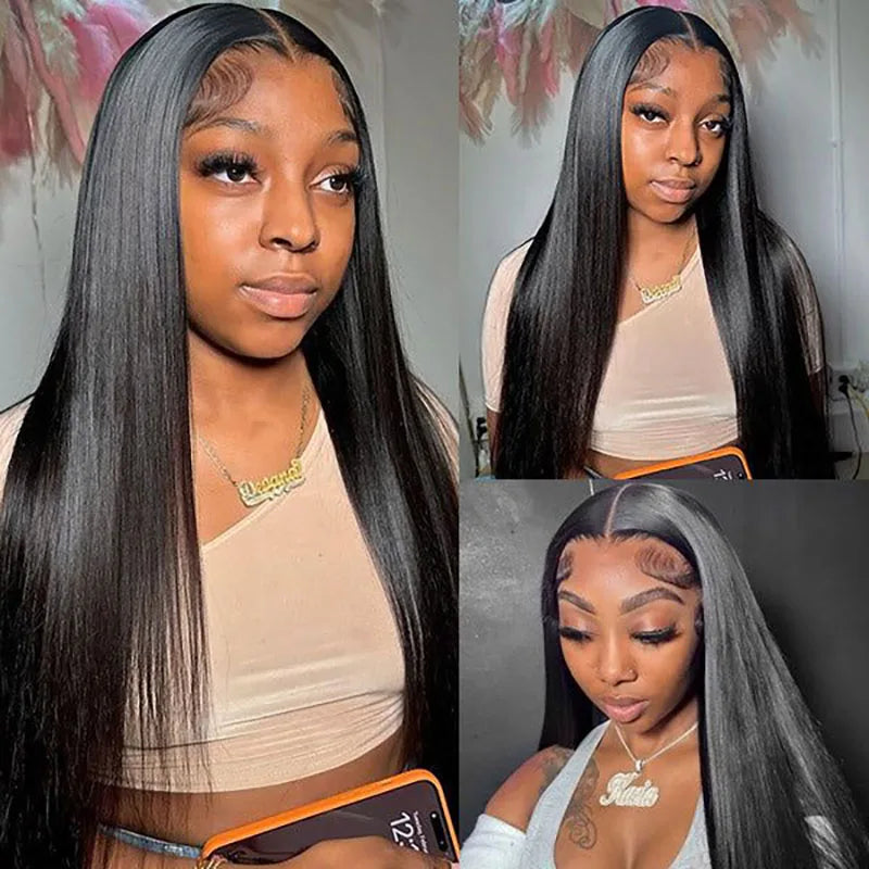 Peruca Lisa yaki – Cabelo Humano, Frente de Renda 13x4 HD, Sem Cola, Wear & Go, Pré-Cortada e Pré-Desbastada, Pronta a Usar