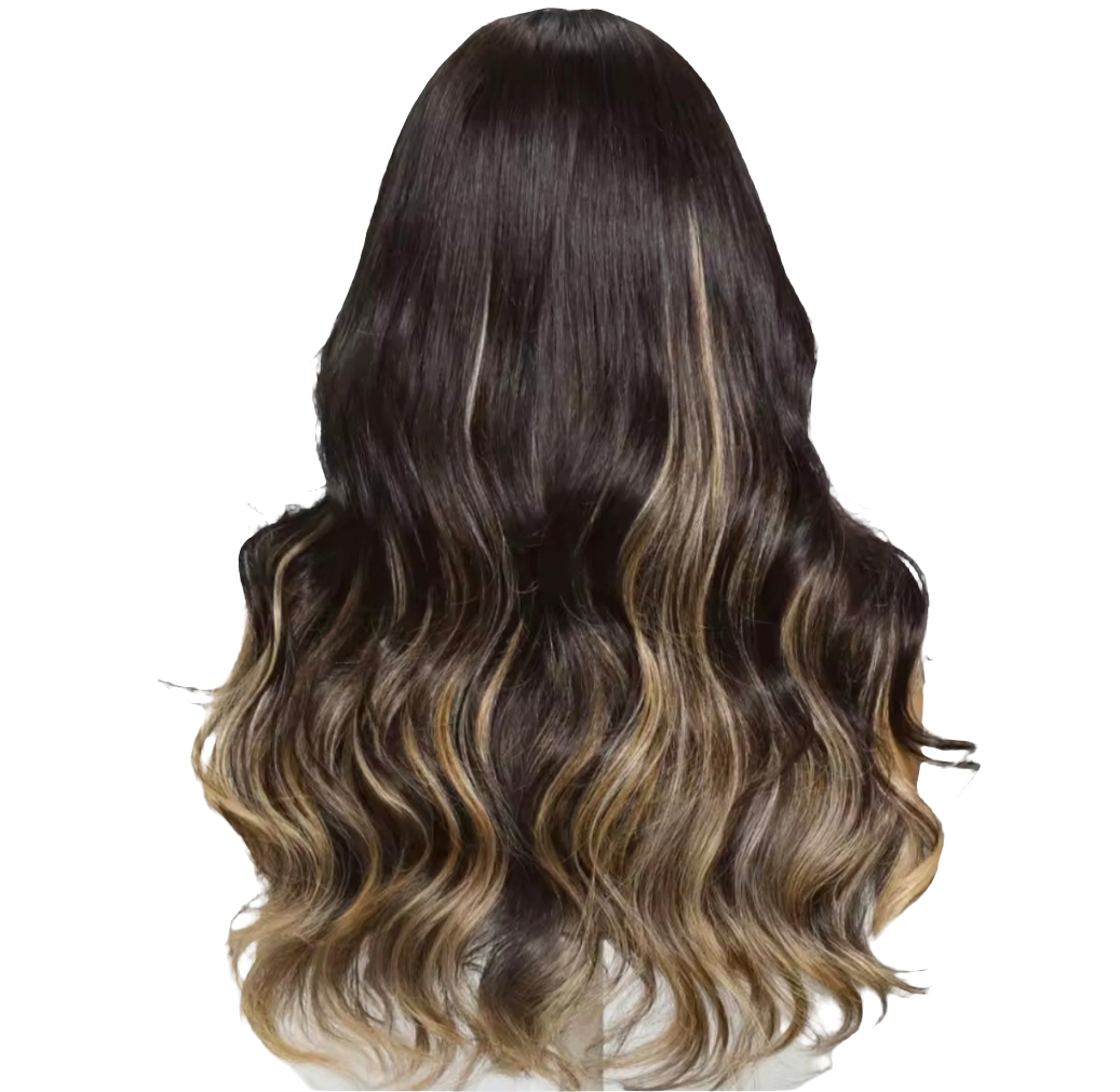 Peruca Body Wave com Madeixas Loiras Frontais – Sem Cola & Pronta a Usar