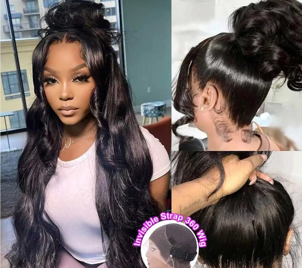 Peruca Completa 360 Invisível Sem Cola – Cabelo Humano com Ondas Corporais