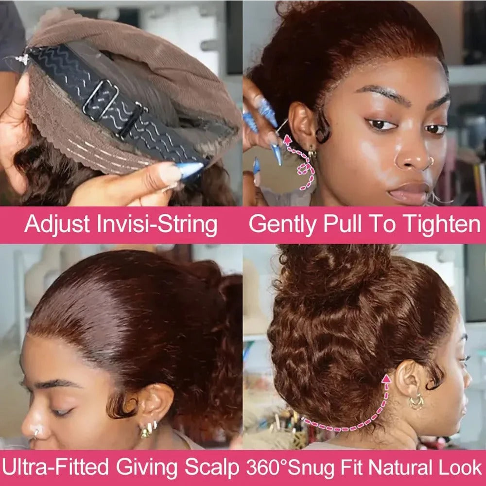 Peruca de Renda Frontal Invisível 360 HD – Luxo e Naturalidade em Castanho Chocolate