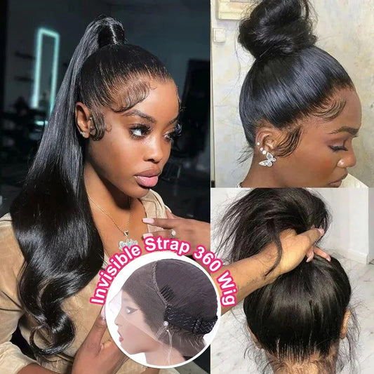 Peruca Completa 360 Invisível Sem Cola – Cabelo Humano com Ondas Corporais