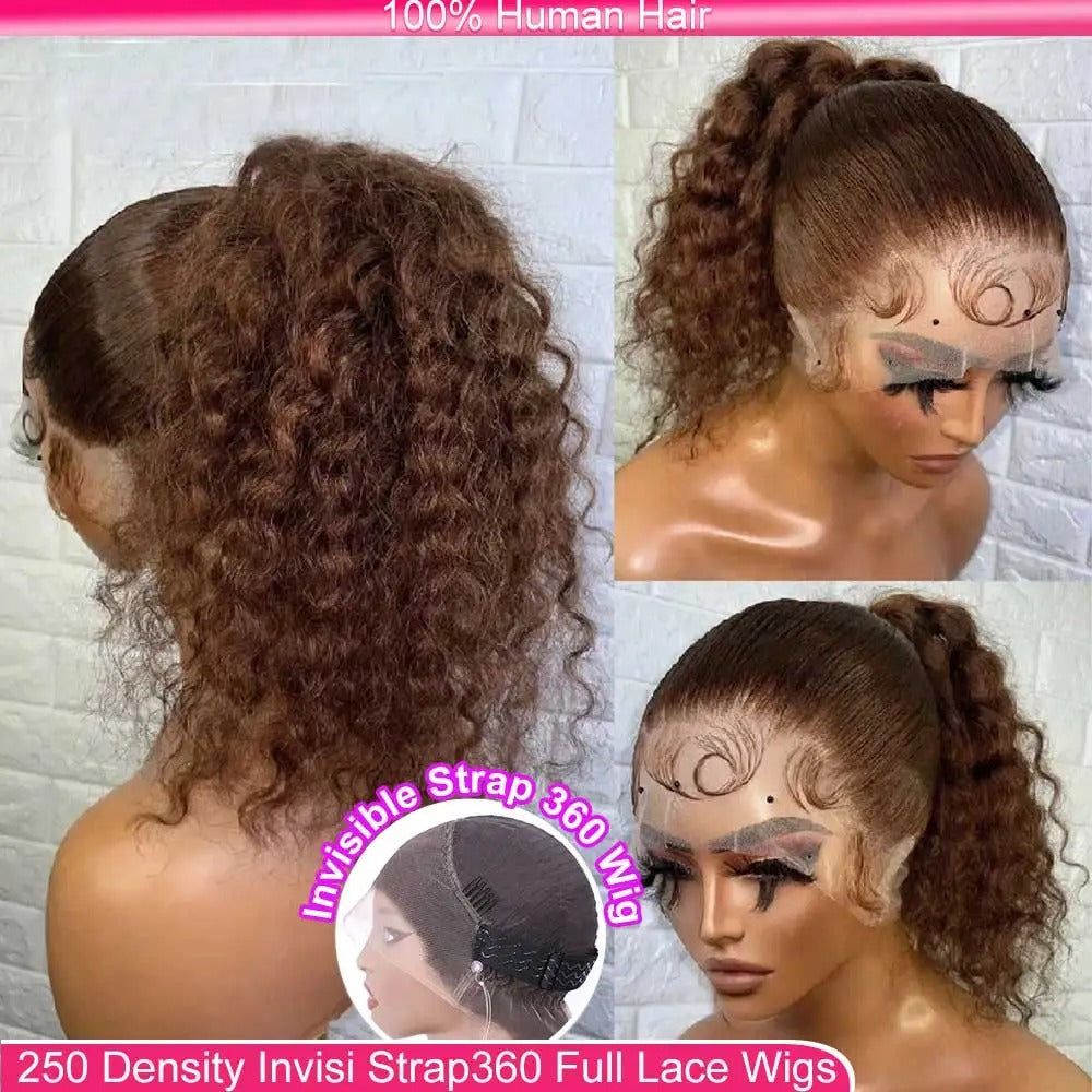 Peruca de Renda Frontal Invisível 360 HD – Luxo e Naturalidade em Castanho Chocolate