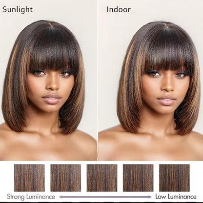 Peruca Bob com franja– Highlight Brown