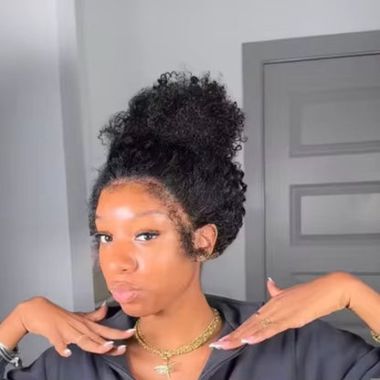 Peruca 360 Kinky Curly com Baby Hair 4B – Preto Natural (#1B)