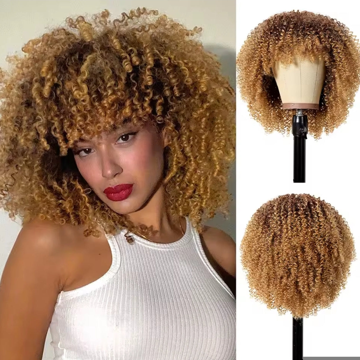 Half Wig Kinky Curly – Castanho Mel (#27)