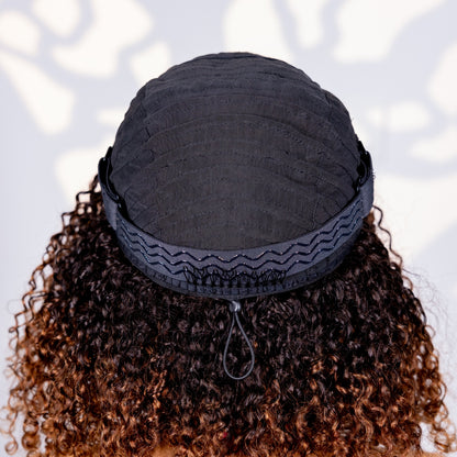 Meia Peruca Cacheada Ombre Caramelo – Volume Natural