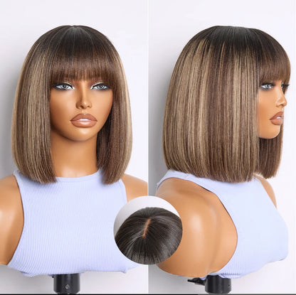Peruca Bob Reta  com franja – Balayage