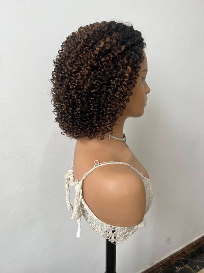 Meia Peruca  3 em 1 – Half Wig com Cordão, Clip-Ins Invisíveis  Afro Curly – Cabelo Humano – ZIZI HAIR