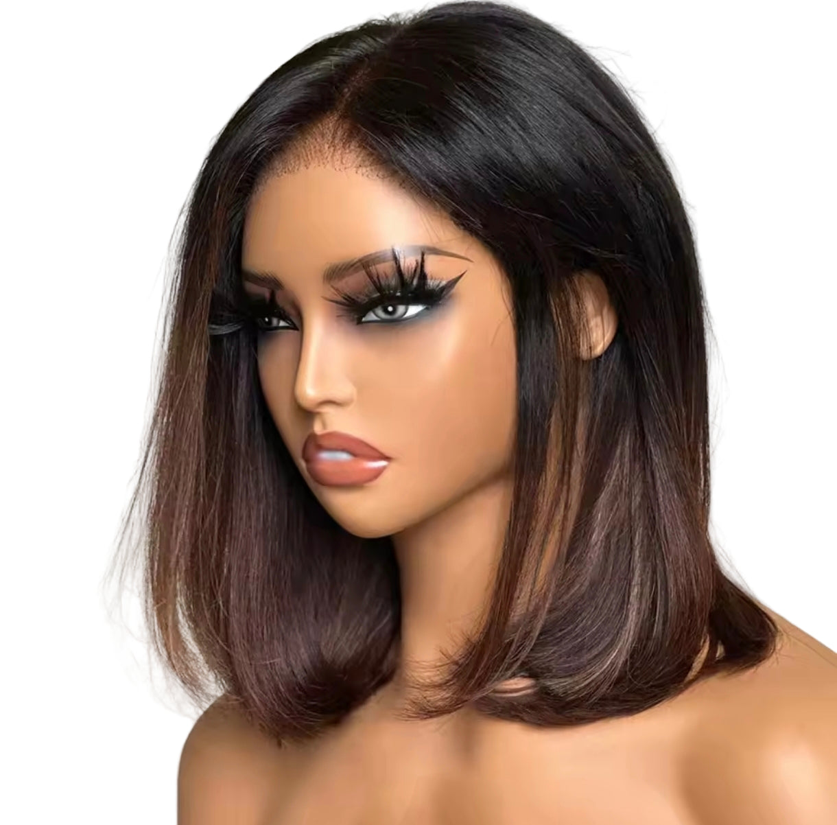 Peruca Lisa Yaki Curta Bob das TIAS RICAS | Cor #1B/#4 | Sem Cola, Renda Pré-Cortada e Cordão Ajustável