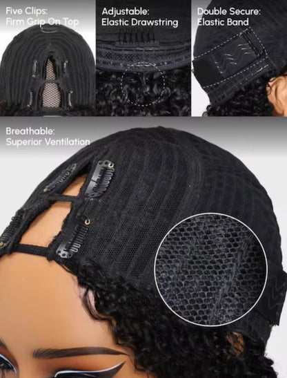 Peruca Ondulada 100% Humana – Parte V/U Sem Cola (#1B Preto Natural)