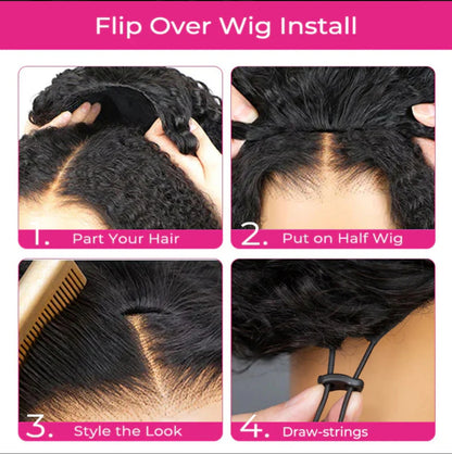 Half Wig Kinky Straight Ondulado – Preto Natural (#1B)