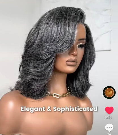 Peruca Yaki Liso Grisalho HD – Sem Cola, Pronta a Usar