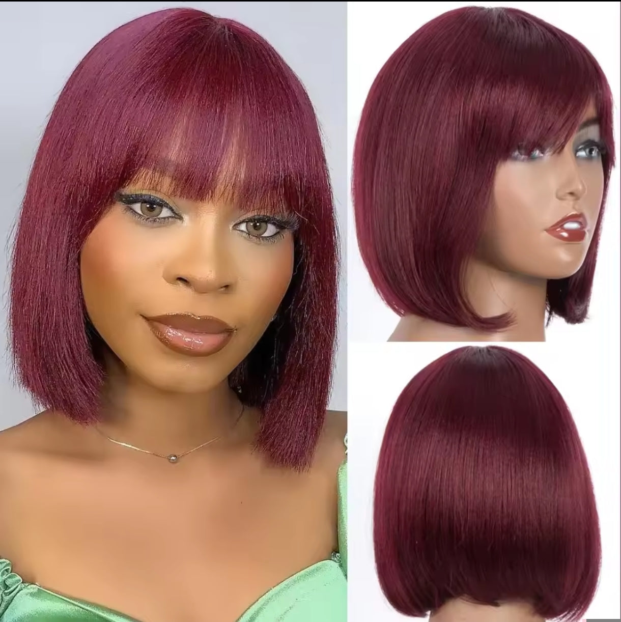 Peruca Bob com franja –   Vermelho Borgonha (#99J)