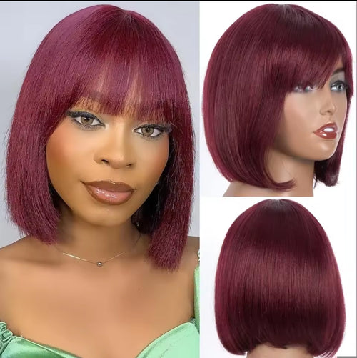 Peruca Bob com franja –   Vermelho Borgonha (#99J)