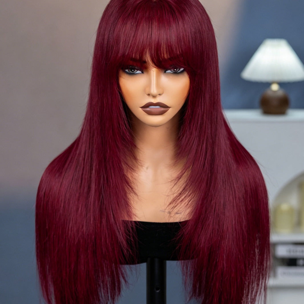 Peruca Wear Go Liso com Franja – Vermelho Borgonha (#99J)