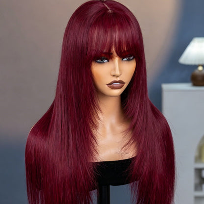 Peruca Wear Go Liso com Franja – Vermelho Borgonha (#99J)