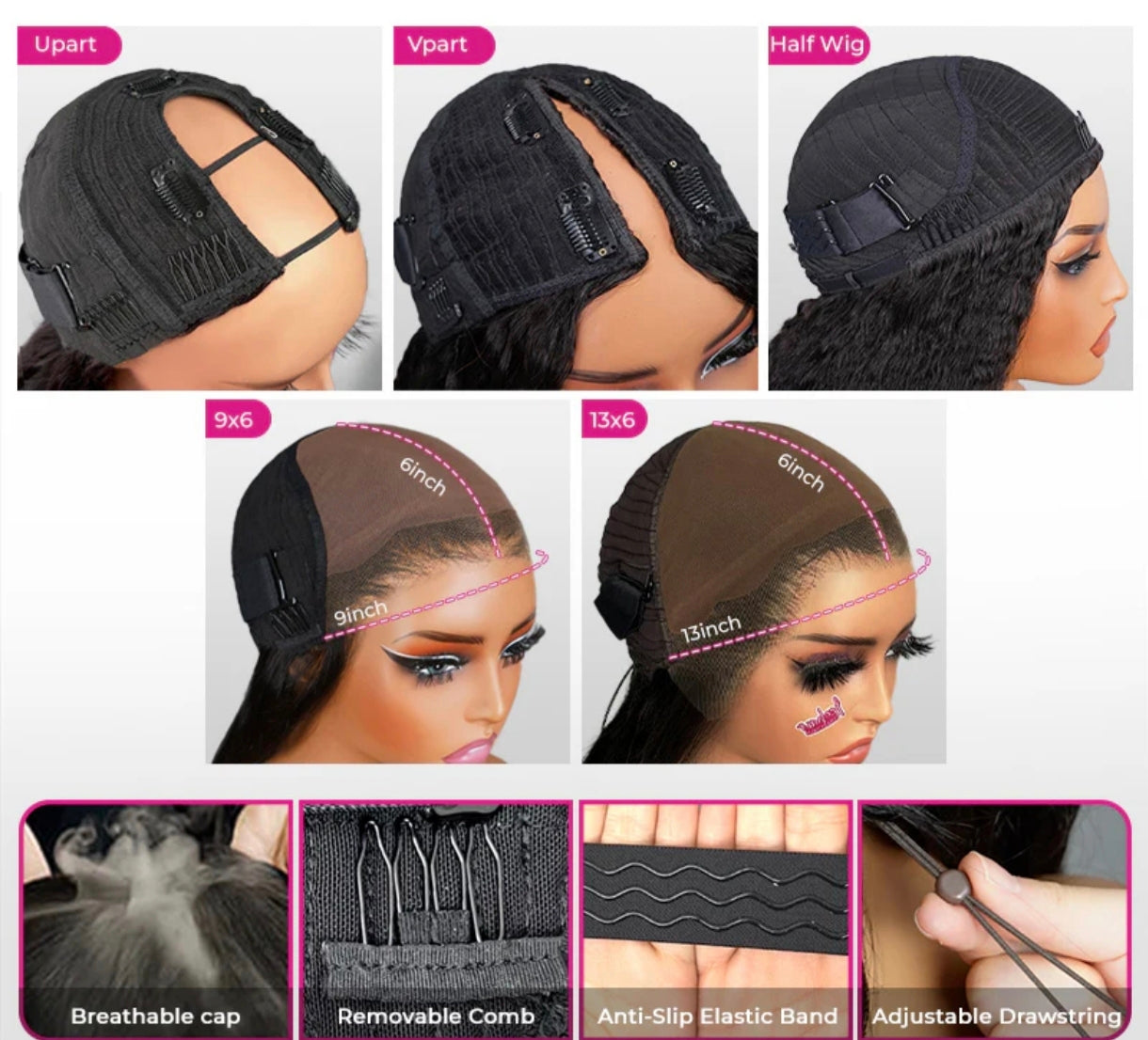 Peruca Ondulada 100% Humana – Parte V/U Sem Cola (#1B Preto Natural)