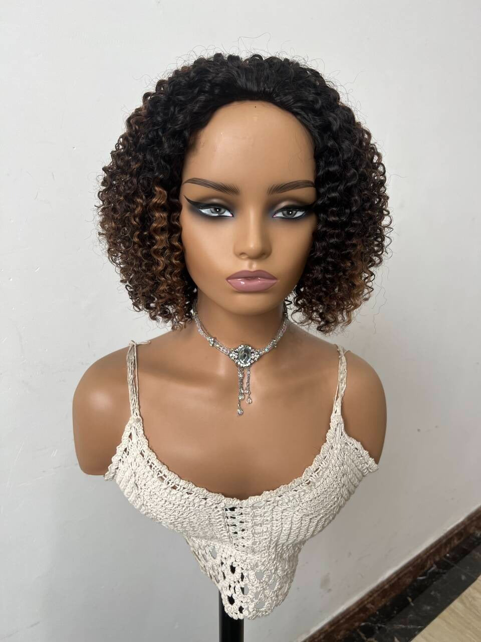 Meia Peruca  3 em 1 – Half Wig com Cordão, Clip-Ins Invisíveis  Afro Curly – Cabelo Humano – ZIZI HAIR