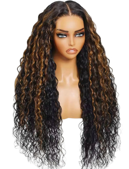 Peruca de Cabelo Humano Ondas Profundas Water Wave com madeixas
