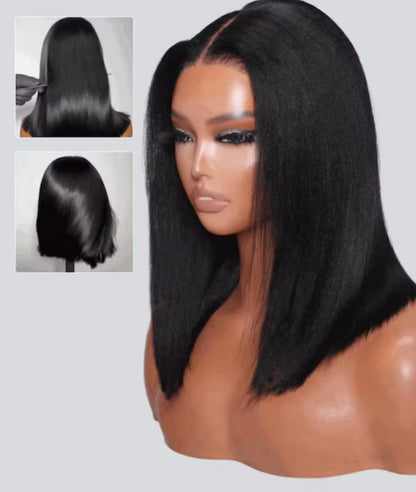 Peruca Lisa Yaki Curta Bob cor #1B – 100% Cabelo Humano | Sem Cola, Renda Pré-Cortada e Cordão Ajustável