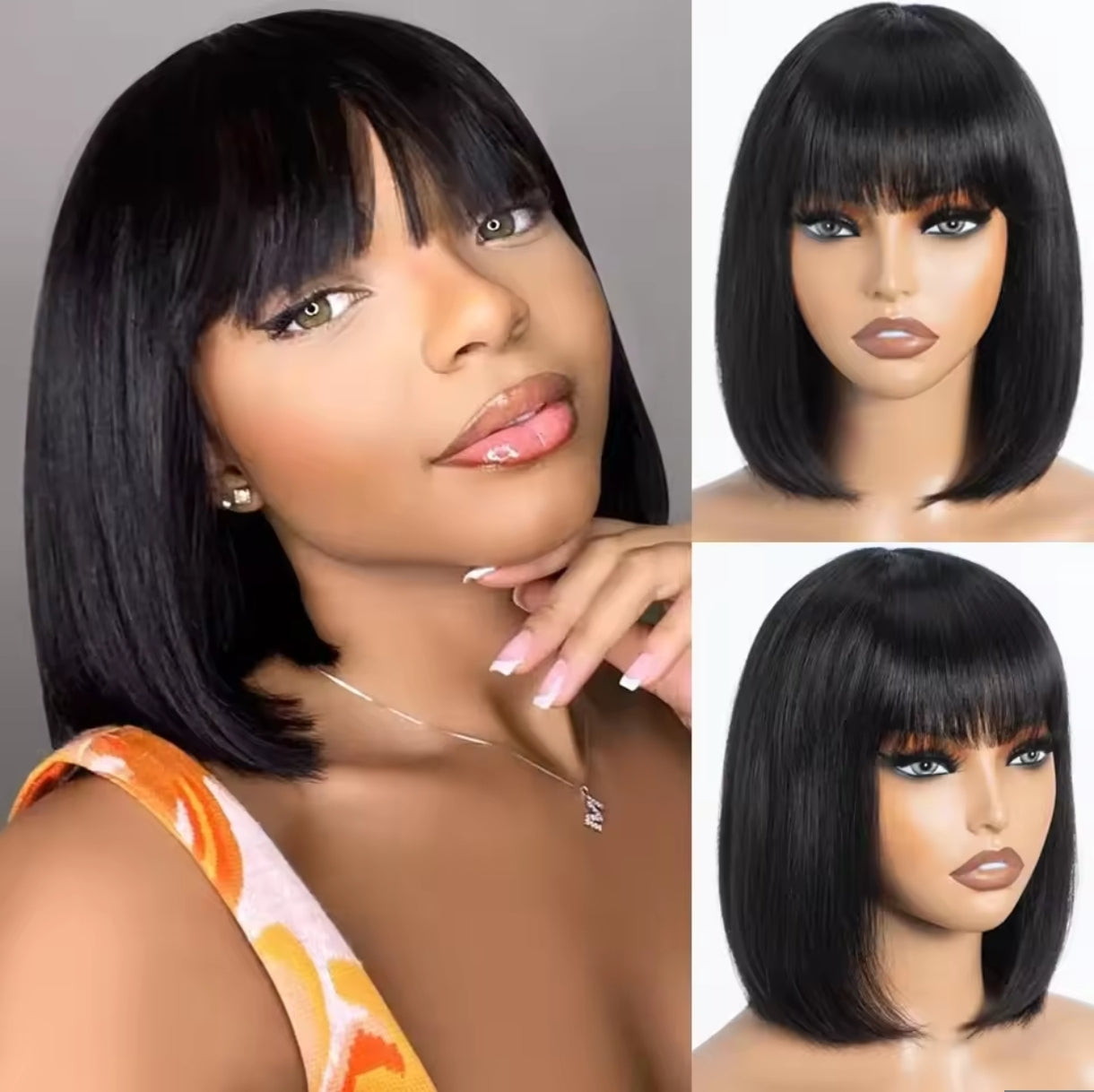 Peruca Bob com franja – Preto Natural (#1B)