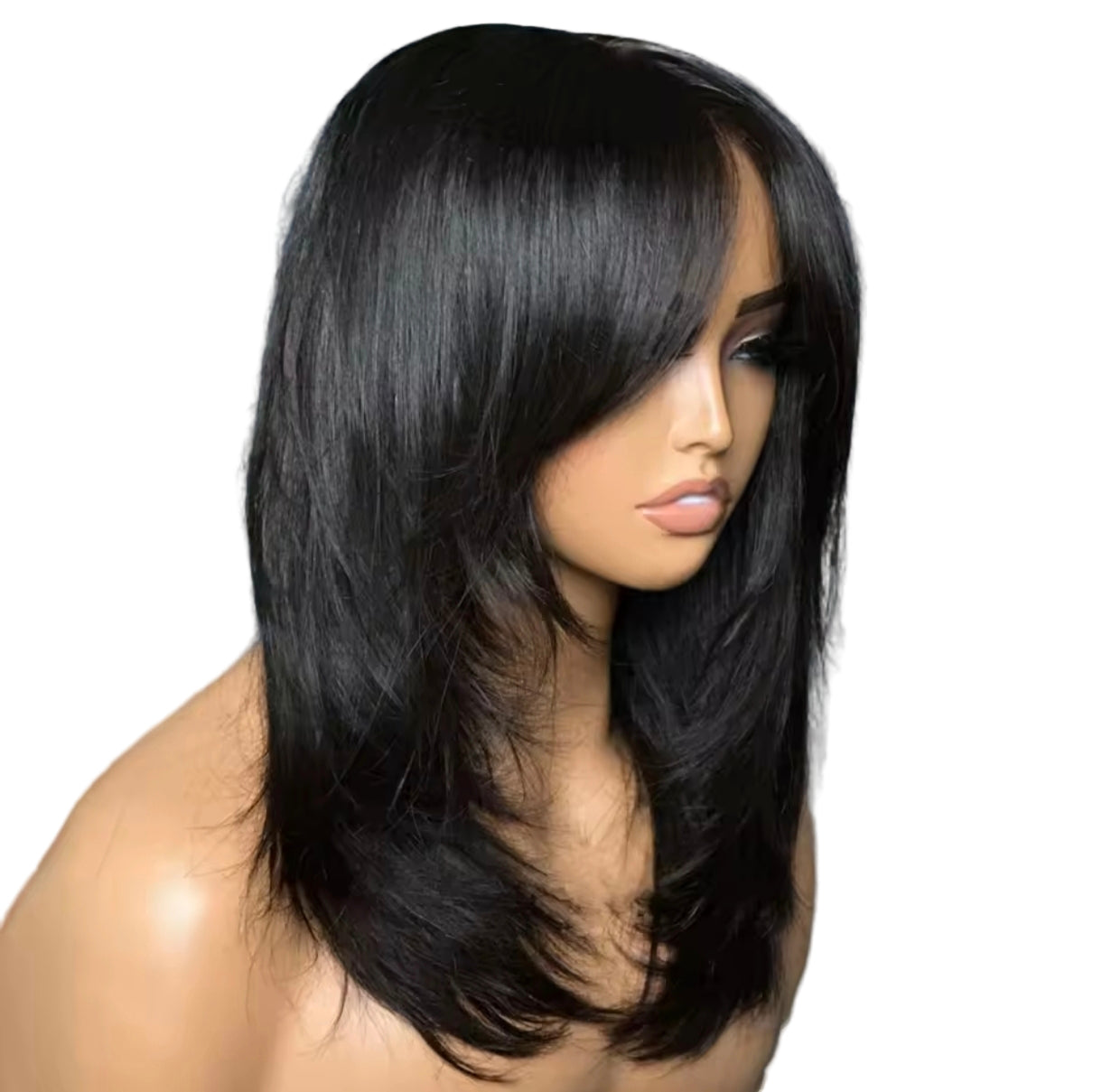 Peruca Lisa Yaki Curta Bob cor #1B – 100% Cabelo Humano | Sem Cola, Renda Pré-Cortada e Cordão Ajustável