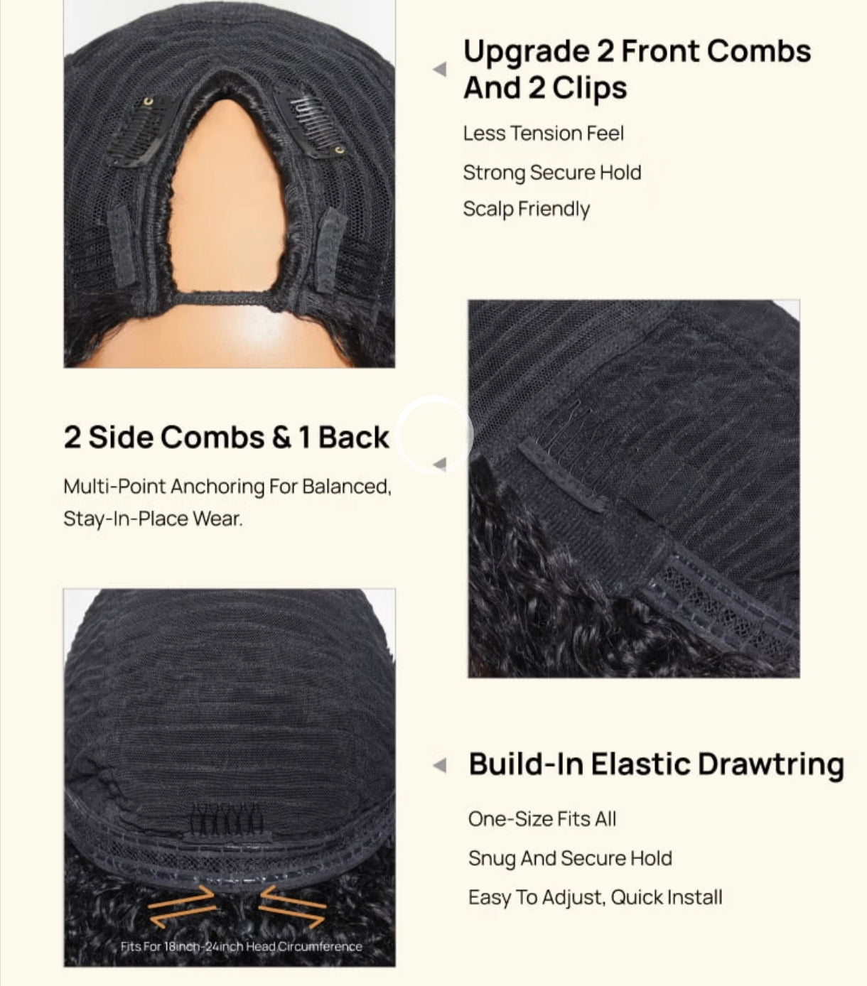 Peruca Ondulada 100% Humana – Parte V/U Sem Cola (#1B Preto Natural)