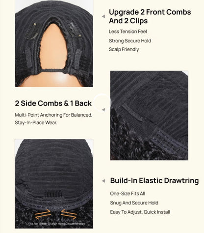 Peruca Ondulada 100% Humana – Parte V/U Sem Cola (#1B Preto Natural)