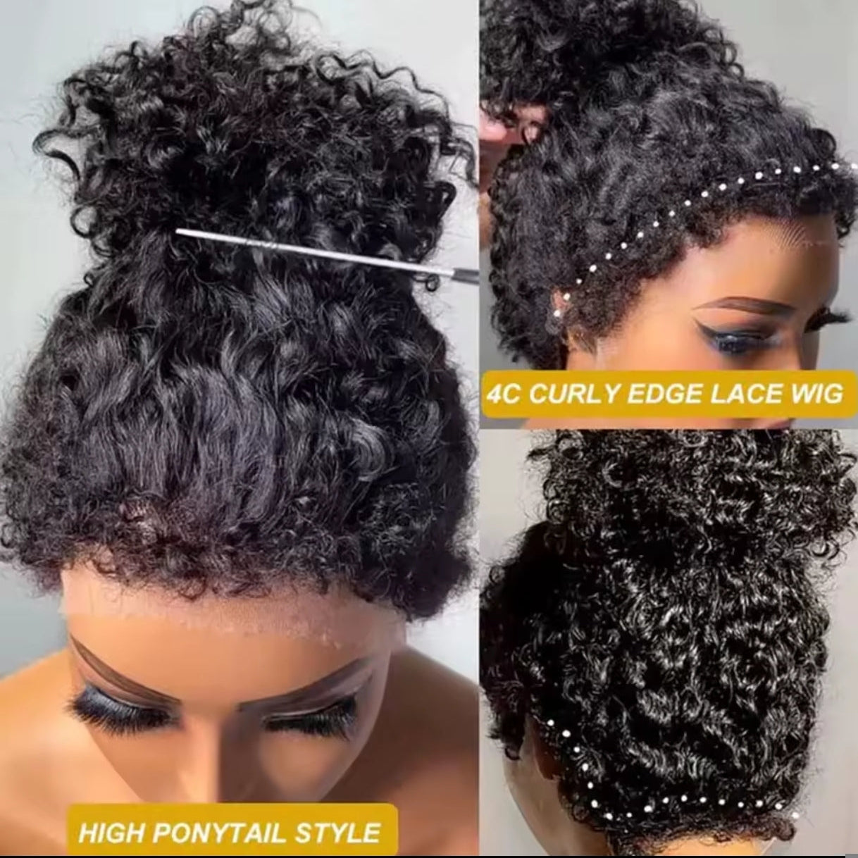 Peruca 360 Kinky Curly com Baby Hair 4B – Preto Natural (#1B)