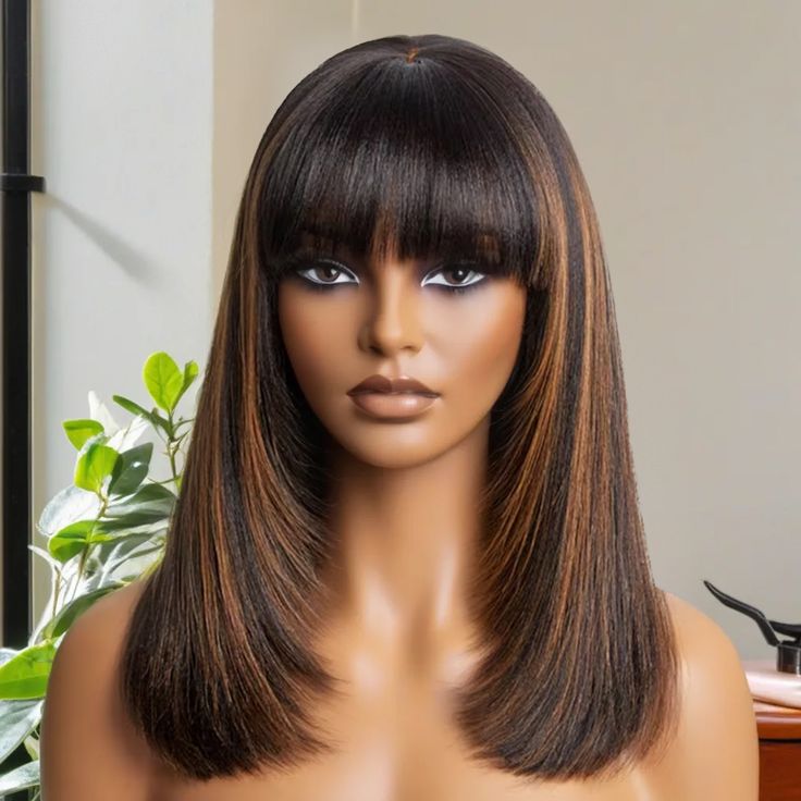 Peruca Bob com franja– Highlight Brown