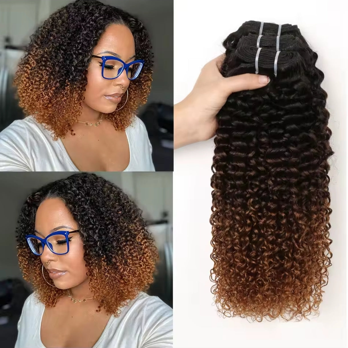 Extensões Kinky curly – Castanho Ombré