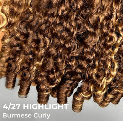 Peruca Cacheada Premium 100% Humana – Burmese Curly (#4/27 Highlight)