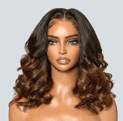 Peruca Bob de Renda Frontal – Cabelo Humano, Ondas Naturais, Sem Cola, Pronta a Usar