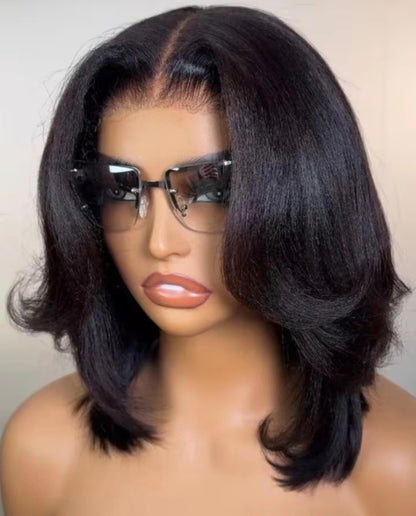 Peruca Lisa Yaki Curta Bob cor #1B – 100% Cabelo Humano | Sem Cola, Renda Pré-Cortada e Cordão Ajustável