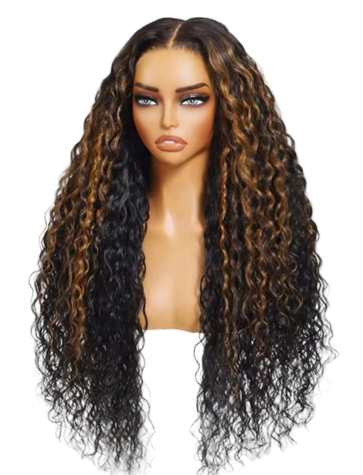 Peruca de Cabelo Humano Ondas Profundas Water Wave com madeixas