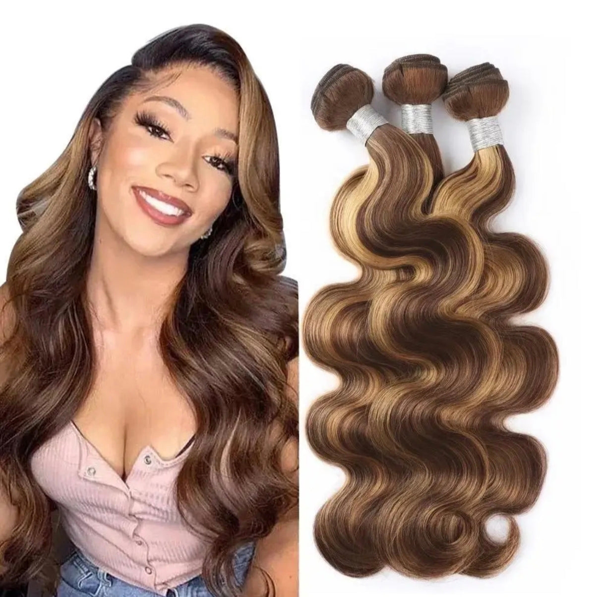 Extensões de Cabelo Humano Brasileiro Body Wave - tricolor