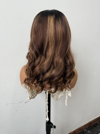 Peruca Bob Curta Ondulada loiro – Cabelo Humano, sem cola, pronta a usar