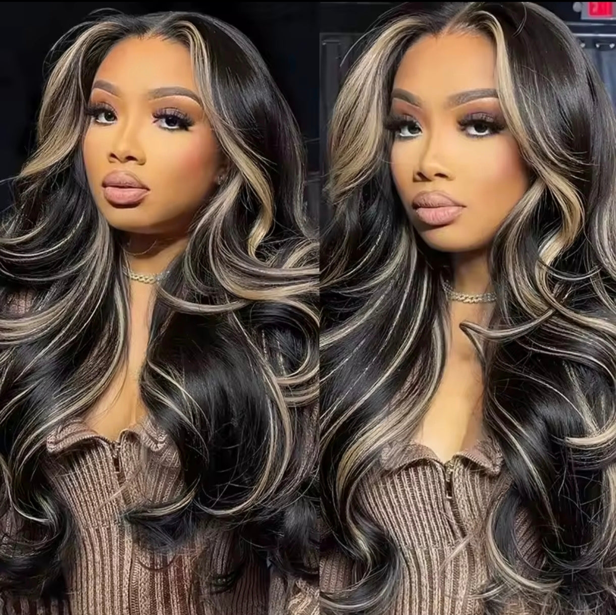 Peruca Body Wave com Madeixas Loiras Frontais – Sem Cola & Pronta a Usar