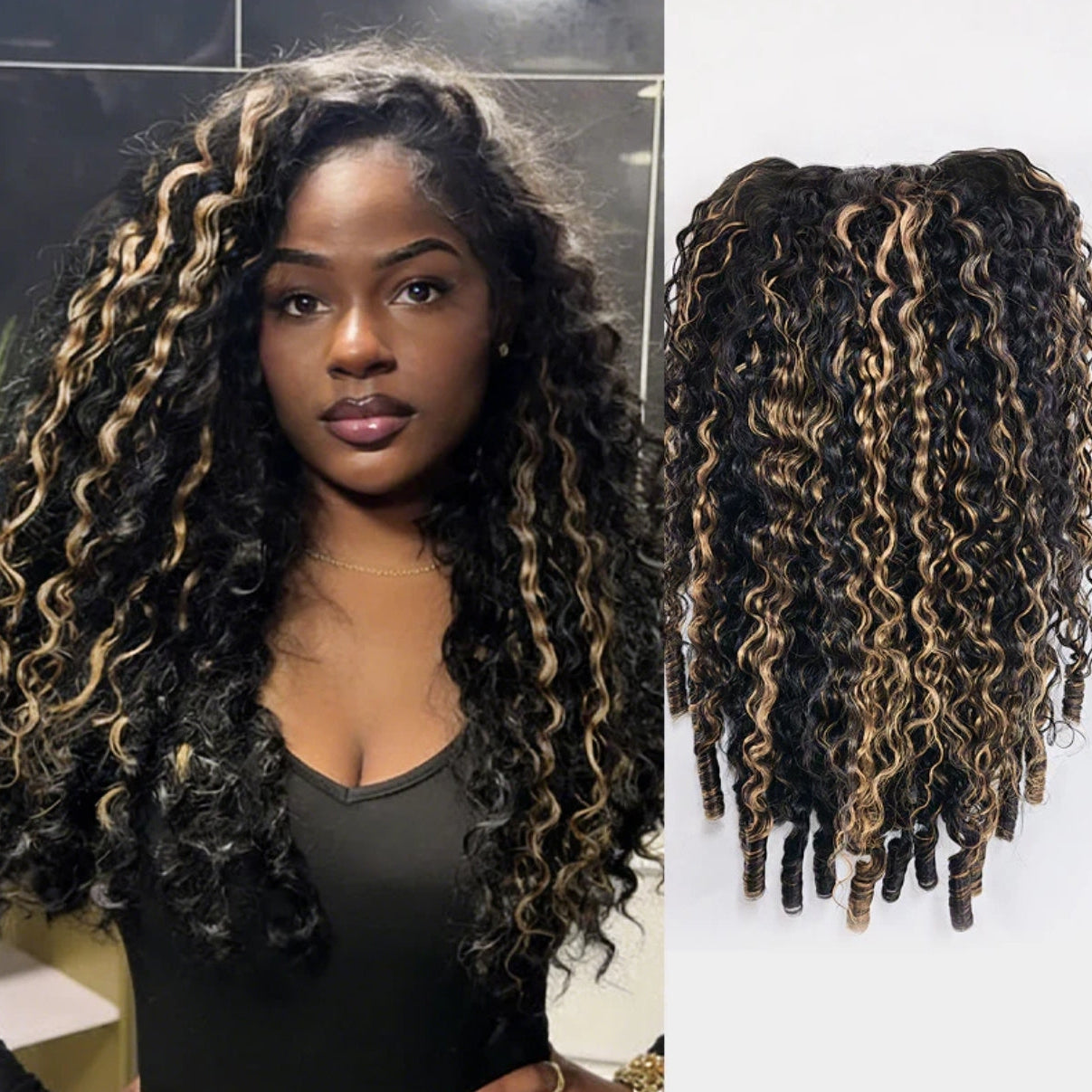 Crochet Burmese curly– Preto(#1b) e Loiro(#30)