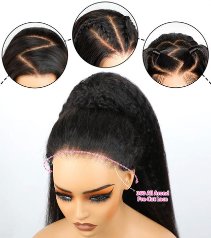 Peruca Kinky Straight  360 – 100% Humana | Sem Cola & Pronta Para Usar