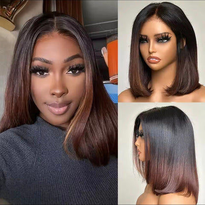 Peruca Lisa Yaki Curta Bob das TIAS RICAS | Cor #1B/#4 | Sem Cola, Renda Pré-Cortada e Cordão Ajustável