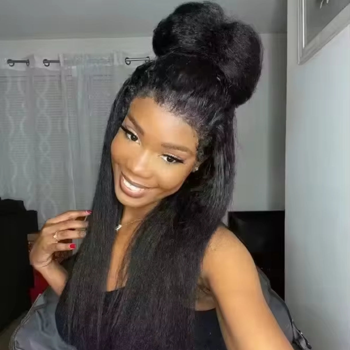 Peruca 360 Kinky Straight – Preto Natural (#1B)