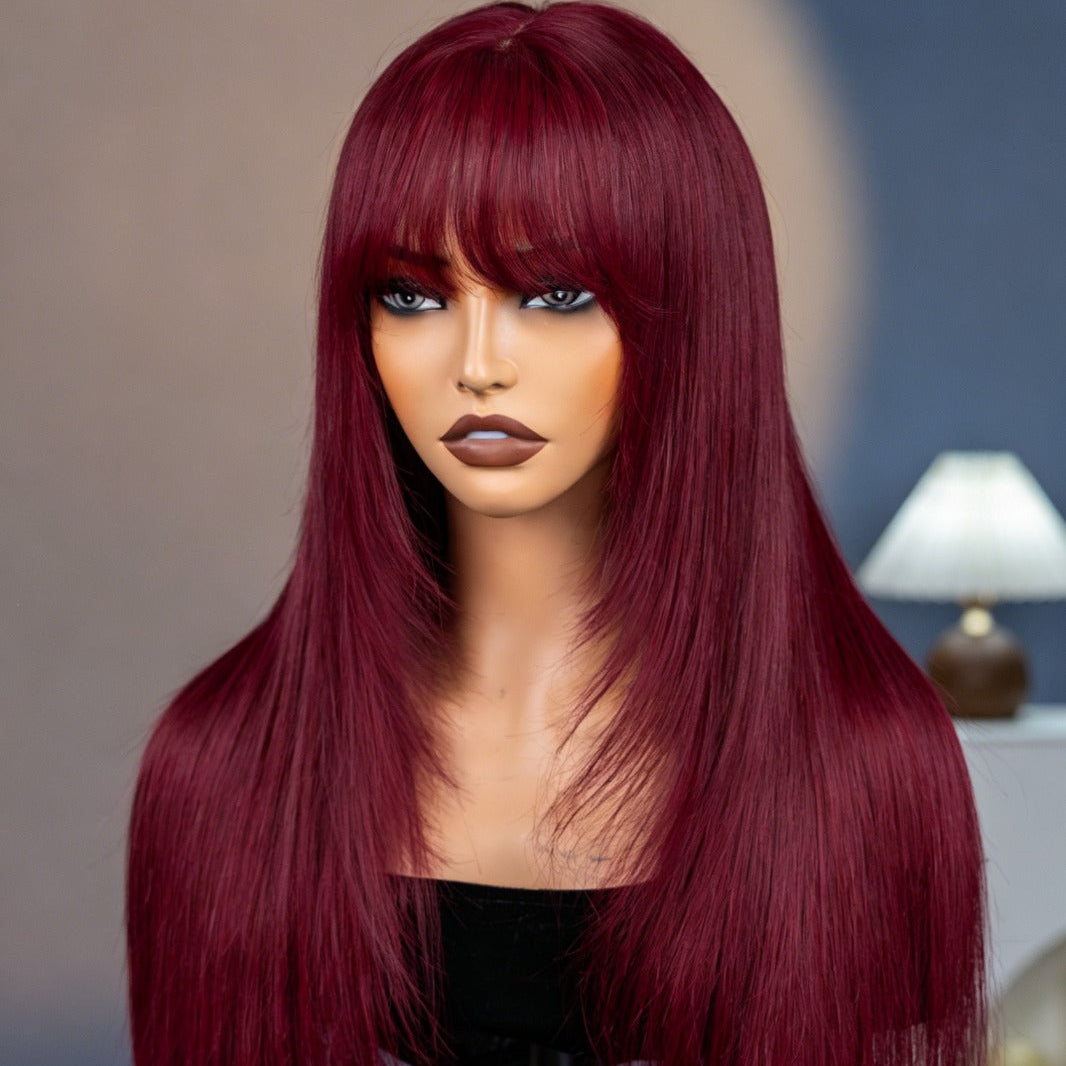 Peruca Wear Go Liso com Franja – Vermelho Borgonha (#99J)