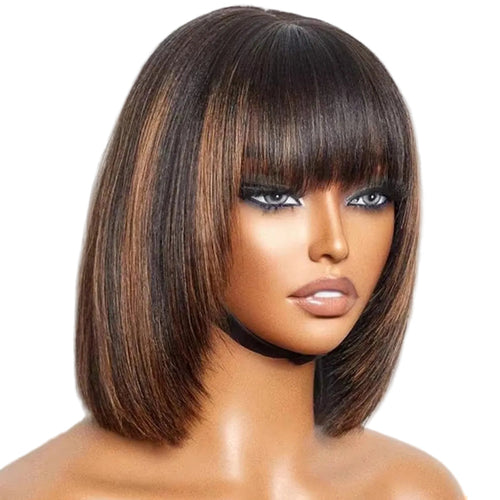 Peruca Bob com franja– Highlight Brown