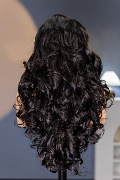 Peruca Ondulada 100% Humana – Parte V/U Sem Cola (#1B Preto Natural)