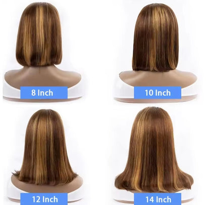 Peruca Bob Lisa Tricolor– Cabelo Humano, Sem Cola, Pré-Cortada , pronta a usar